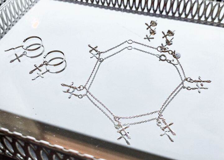 haus-of-jewelry-bohemian-cross-stud-earrings-ต่างหูเงินแท้