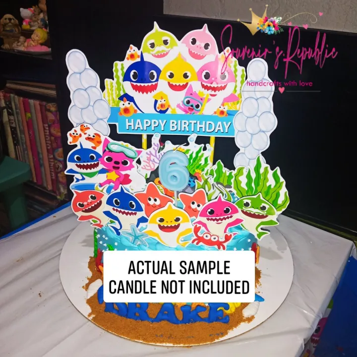 baby Shark personalised  cake topper made with choice of name and age and colour