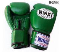 นวมซ้อมมวยไทย วินดี้สปอร์ต ทำจากหนังแท้ เมจิกเทป สีเขียวแก่ Windy Boxing Gloves 8,10,12,14,16 oz Dark green Genuine Leather Sparring MuayThai MMA K1