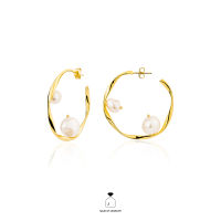 Haus of Jewelry - MOANA CARI HOOP EARRINGS ต่างหูเงินแท้ ประดับมุกน้ำจืด (Freshwater pearl)