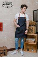 ผ้ากันเปื้อนยีนส์ หนังแท้ Denim Apron &amp; Genuine Leather (รุ่นS1 ความยาว 34 นิ้ว)