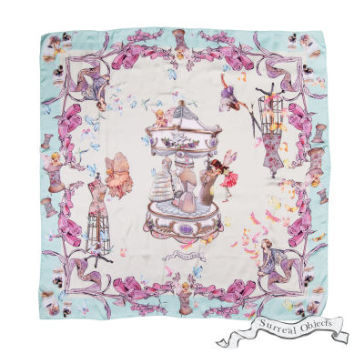 [Surreal Objects] Fairy Tale Silk Satin Scarf 100x100 cm. ผ้าพันคอซิลค์ซาติน ลายเทพนิยาย ขนาด 100*100 ซม.