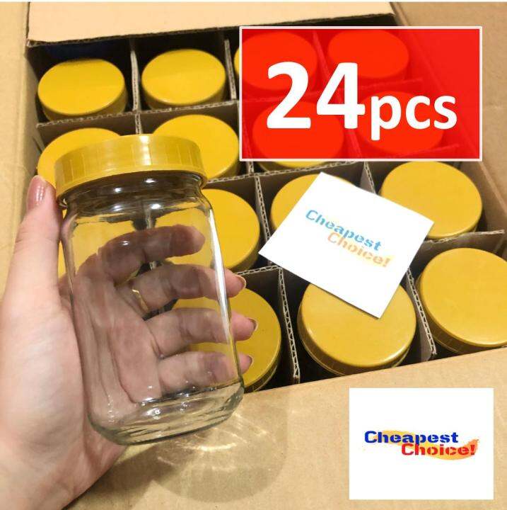 M7177 220mL 24pcs Glass Jar/Garapon with Yellow Cap and Free Plastic