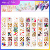 Myyeah 4รูปแบบเล็บ Art ตกแต่งผสมรูปกรอบเว้าเหล็ก Rivets เงาเลื่อมสีสัน Rhinestone เล็บอุปกรณ์เสริม