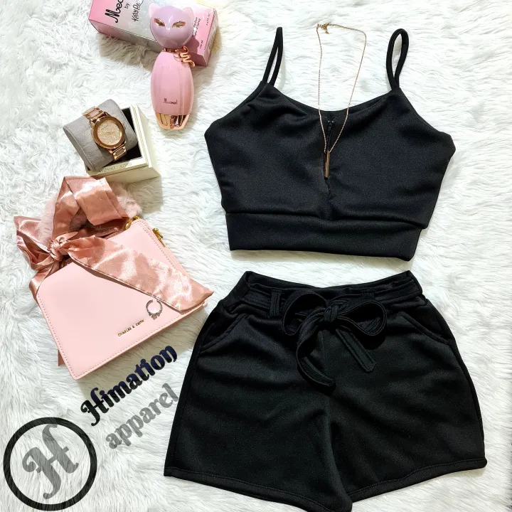 highwaist shorts with crop top terno summer outfit Lazada PH