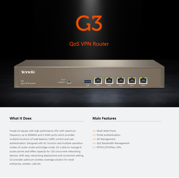 tenda-g3-load-balanced-router-wireless-qos-vpn-router-gateway-เราเตอร์-รุ่น-g3-multi-wan-ports-จัดส่งฟรี-ประกันศูนย์ไทย-5-ปี