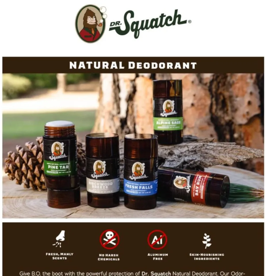 Dr. Squatch Natural Deodorant for Men Odor-Squatching Men's Deodorant  Aluminum Free - Alpine Sage Fresh Falls (2.65 oz, 2 Pack) Alpine Sage/Fresh  Falls 