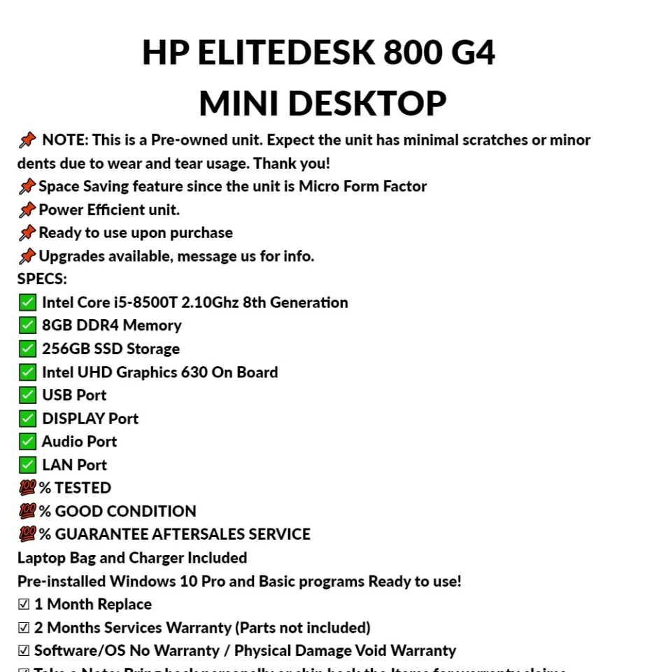 SALE DESKTOP】HP ELITEDESK 800 G4 MINI DESKTOP | Intel Core i5