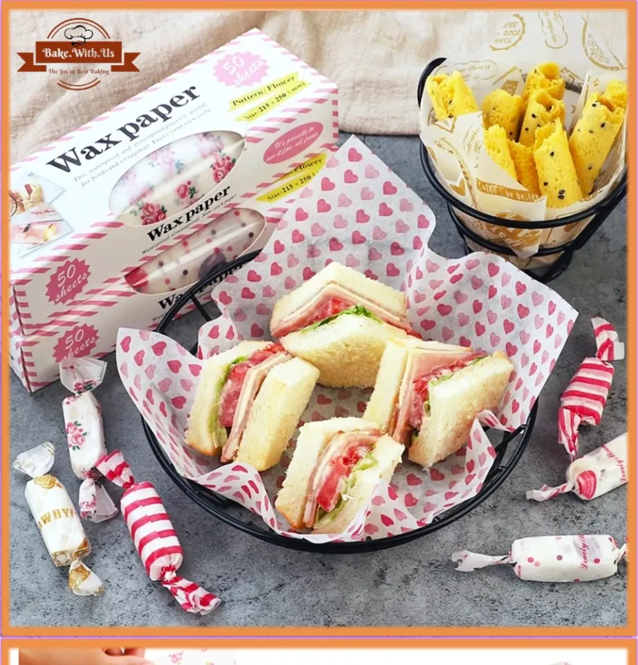 50Pcs Wrap Paper Wax Grade Oil Printed Baking Oil-proof Baking Wax Paper  for Food Sandwich Fries Kertas Minyak Bercorak