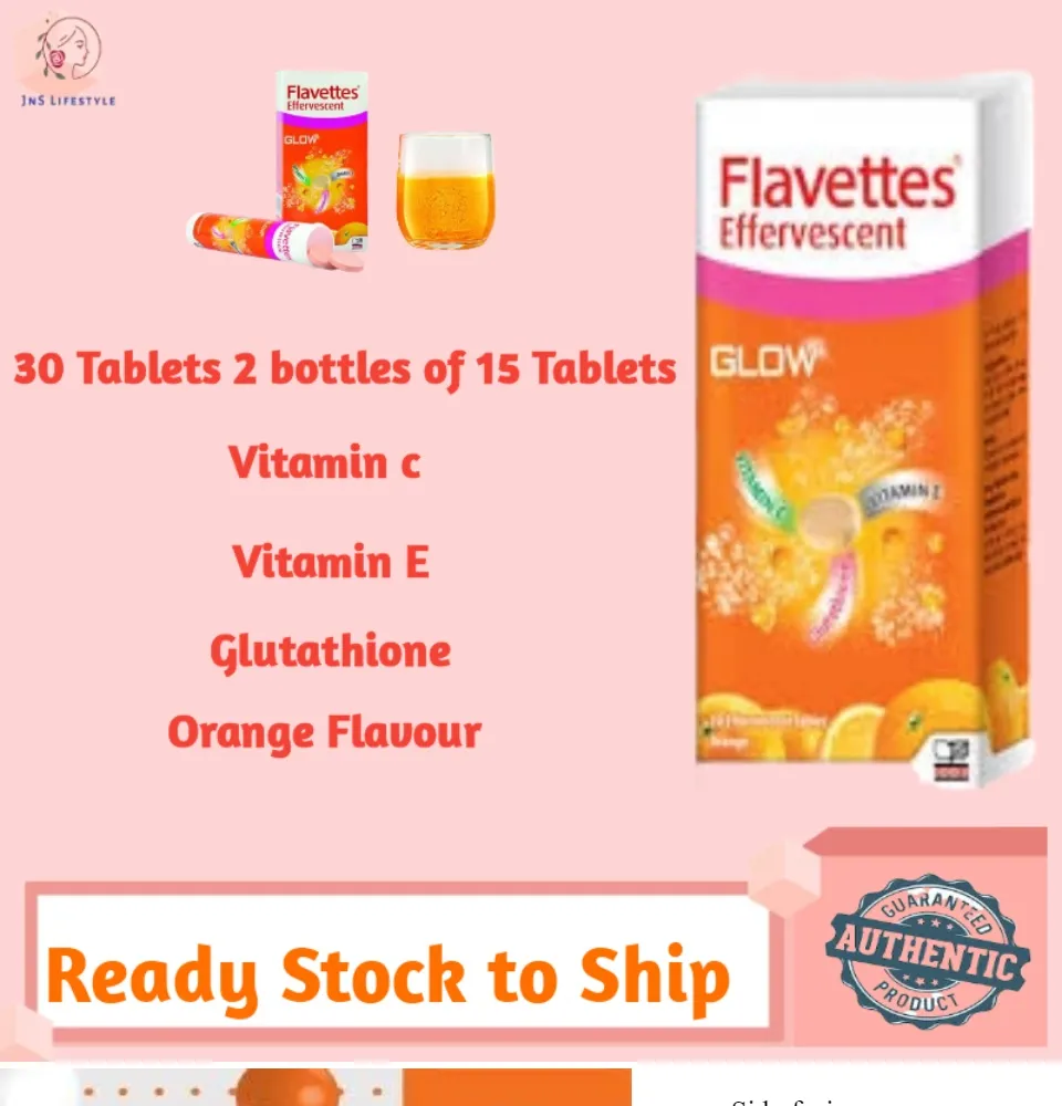 Flavettes Effervescent Glow Vitamin C 1000mg Vitamin E Glutathione Orange Flavor 30 Tablets Lazada