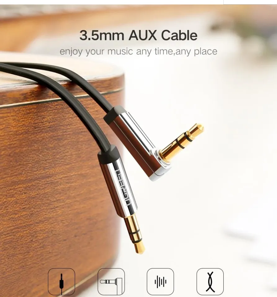 UGREEN 3.5mm Audio Cable Stereo Aux Cord 90 Degree Right Angle, Compatible  with Beats iPhone iPod iPad Tablets Speakers 24K Gold Plated Male to Male