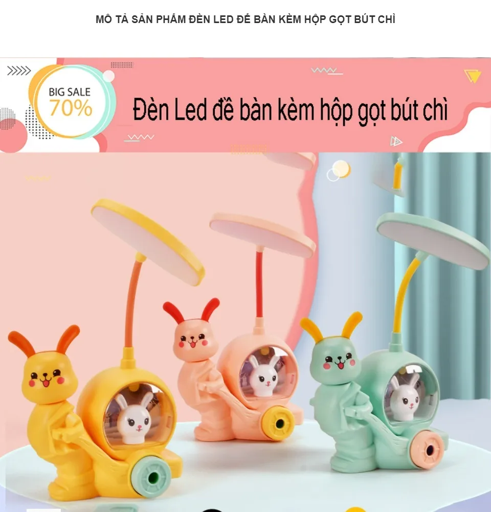 ĐÈN LED ĐỂ BÀN LÀM VIỆC, MÁY TÍNH, KÈM HỘP GỌT BÚT CHÌ. ĐÈN HỌC LED