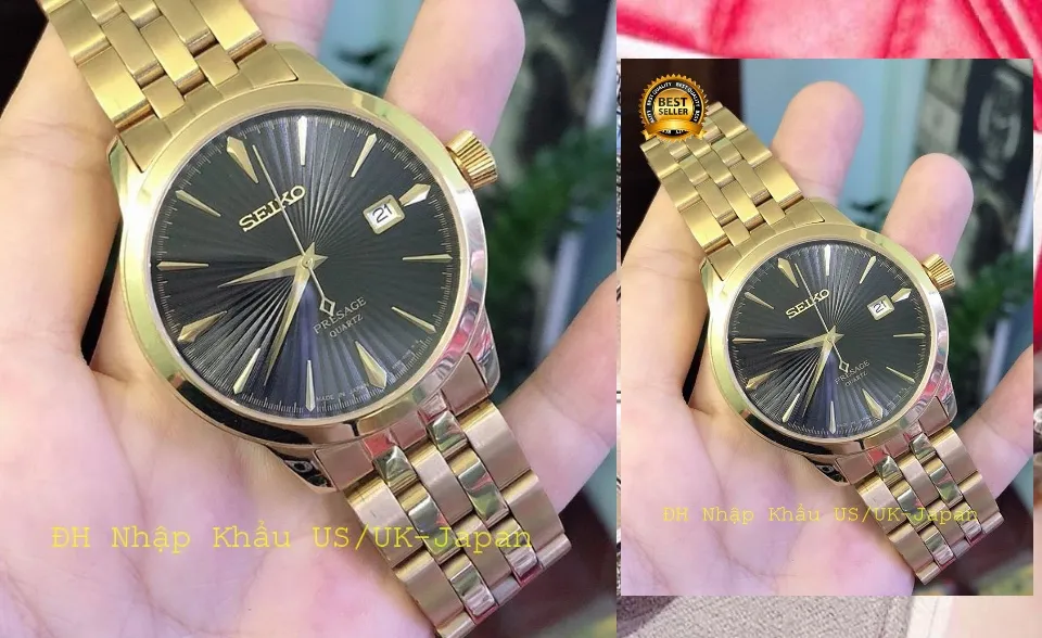 TOPWATCH] Đồng Hồ Nam Seiko Presage Máy Pin ( Quartz) Màu vàng gold dây  thép chống gỉ 