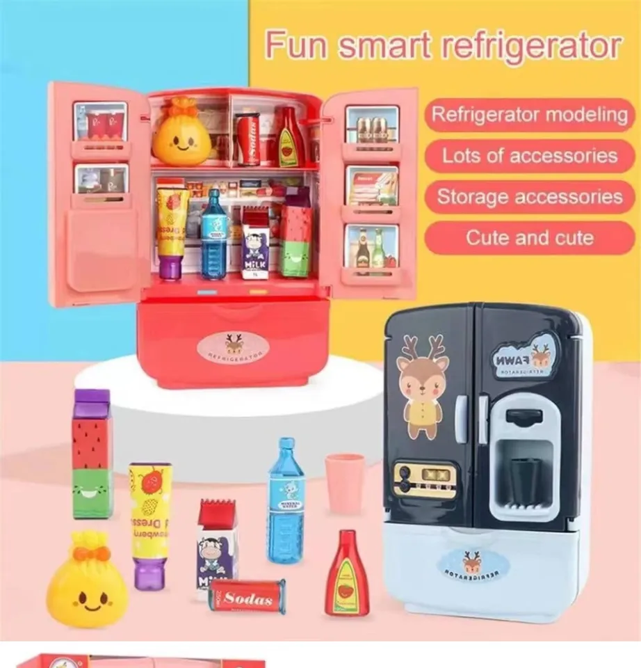 Dollhouse Refrigerator Mini Fridge Toy with Mini Food Set, Kitchen  Furniture Food Toys Dollhouse Miniatures, Decorations Bottles Fruits  Desserts for