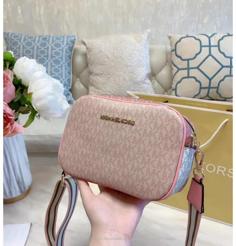 R&E Branded Bags.Ph NEW 2021 Women Fashion 2 Tone MK Leather Cross Bag  Small Sling Bag 2 Compartments in PINK COLOR