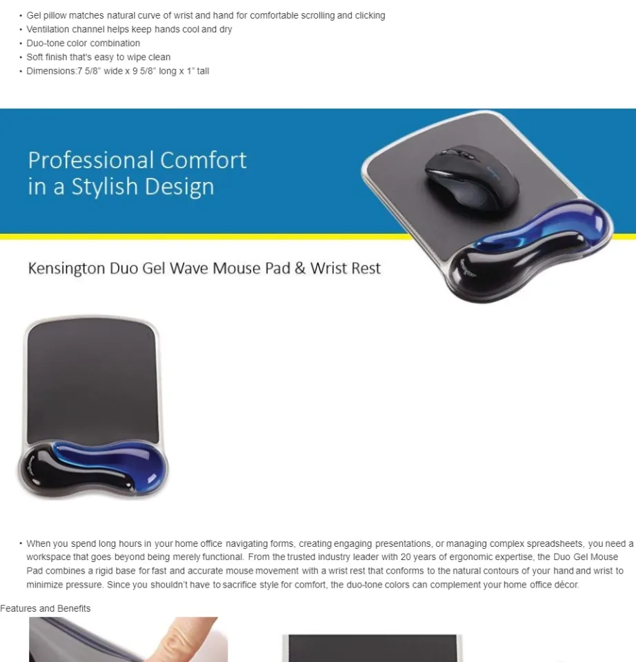 Kensington Duo Gel Wave Mouse Pad Wrist Rest Blue