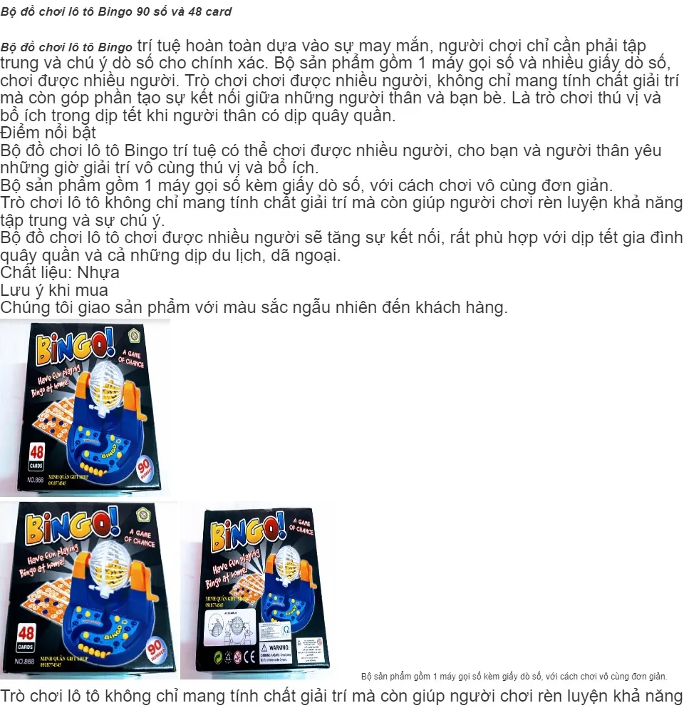 Bộ đồ chơi trí tuệ lô tô Bingo 90 số và 48 card | Lazada.vn