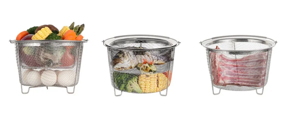 AOZITA Steamer Basket for Instant Pot Accessories 6 qt or 8 quart - 2 Tier  Stackable 18/8 Stainless Steel Mesh - Silicone Handle - Vegetable Steamer