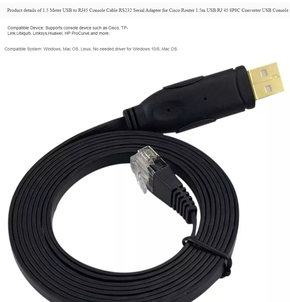 Cyberplads olie Forbyde 1.5 Meter USB to RJ45 Console Cable RS232 Serial Adapter for Cisco Router  1.5m USB RJ 45 8P8C Converter USB Console Cable | Lazada PH