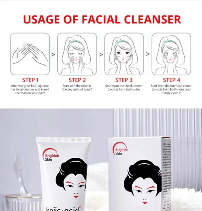 GUANJING Kojic Acid Face Cleanser Deep Cleansing Anti Acne Deep Cleansing Reduce Fine Lines Skin Lightening Oil Control Blemish Clearing Kojic Acid Facial Wash 100g