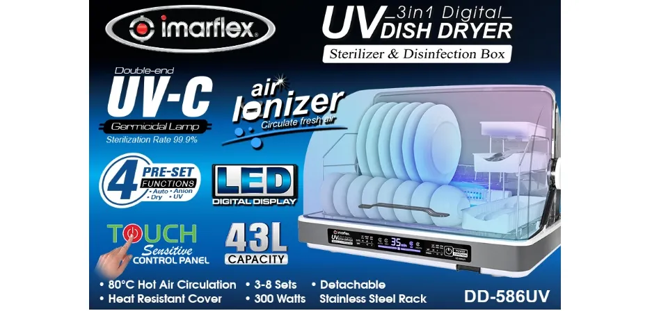 Imarflex 3 in 1 UV Dish Dryer DD-586UV Gray