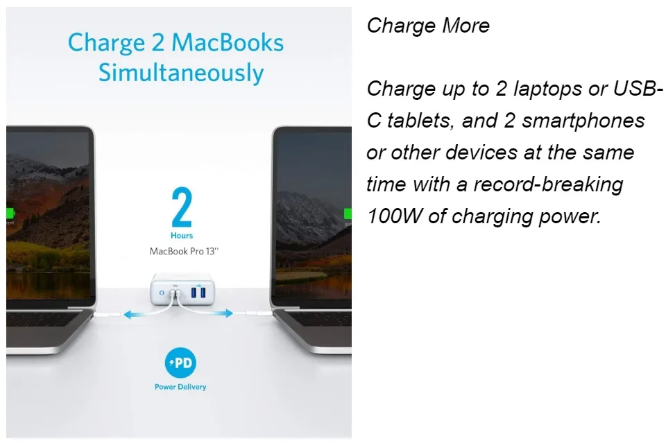 محطة شحن Anker-4-Port Type-C، توصيل الطاقة، PowerPort Atom، PD 4 لهاتف iPhone MacBook Pro، 100 وات