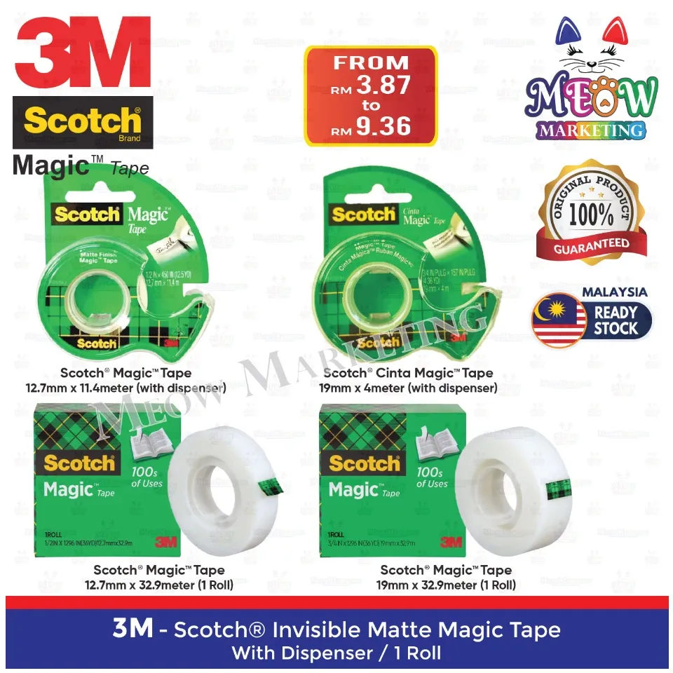 Scotch Magic Tape with Dispenser 1/2 x 450 inch Matte Clear Transparent, 2  Pack