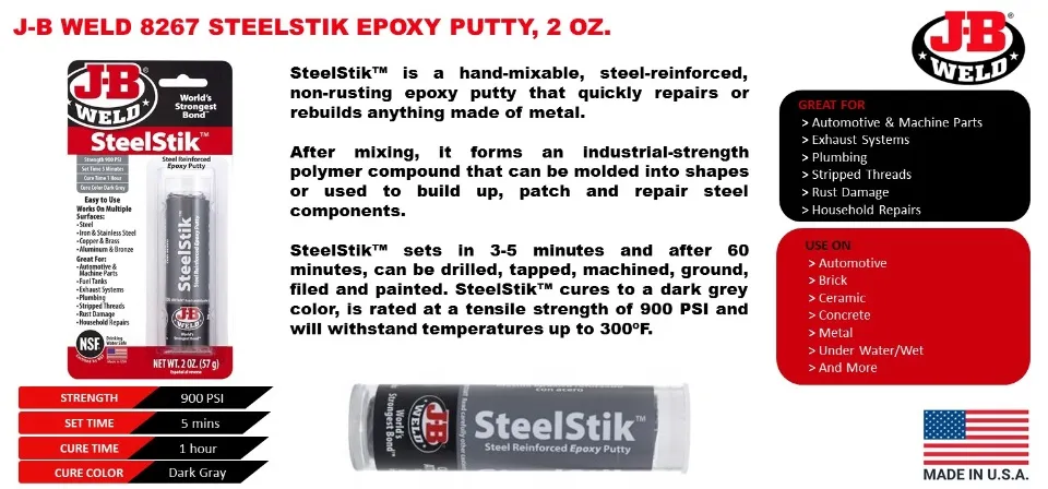 J-B Weld SteelStik Reinforced Epoxy Putty - 2 oz stick