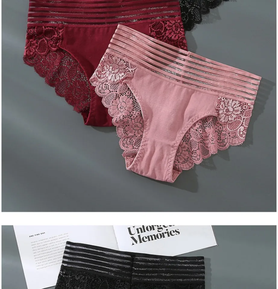 3pcs Womens Cotton Knickers With Lace Waistband, Ladies Seamless