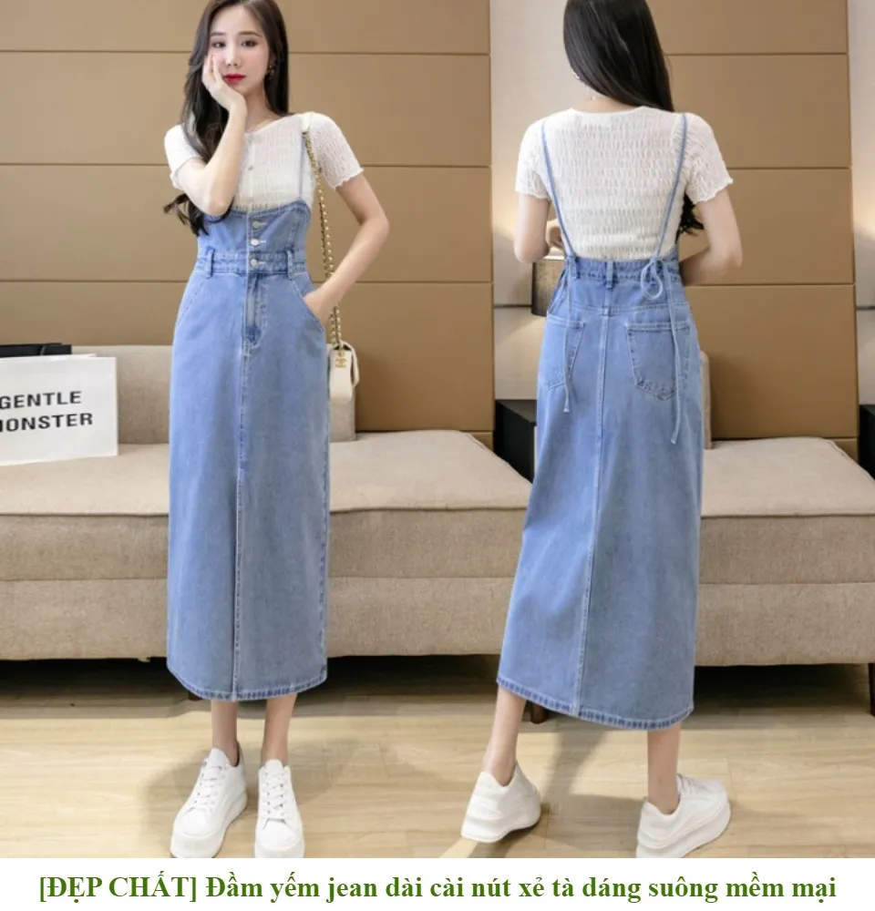 Mua Yếm váy jean form dài có nắp NL199  yếm bò ulzzang phong cách Hàn  Quốc Đầm jean yếm 2 dây  Tiki