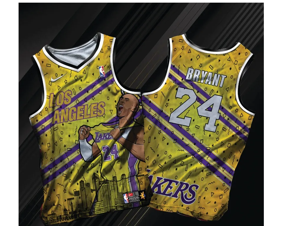 LOS ANGELES LAKERS TRIBUTE JERSEY TO KOBE BRYANT BLACK MAMBA CODE DLMT009  FULL SUBLIMATION JERSEY (FREE CHANGE TEAM NAME, SURNAME & NUMBER)