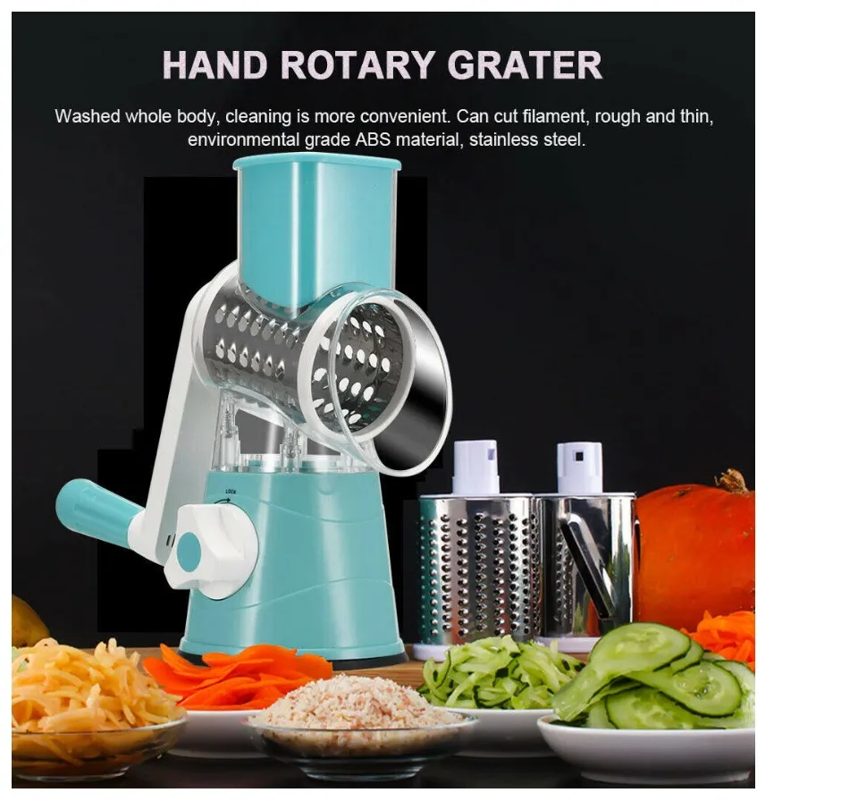 3 in 1 Tabletop Drum Grater, Manual Vegetable Cutter