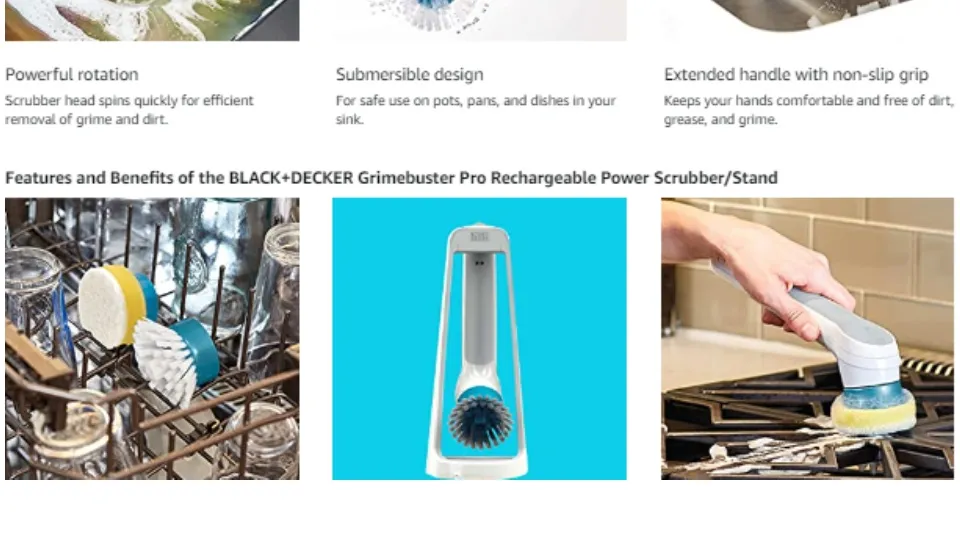 Black+Decker Grimebuster Pro Power Scrubber Brush, Rechargeable