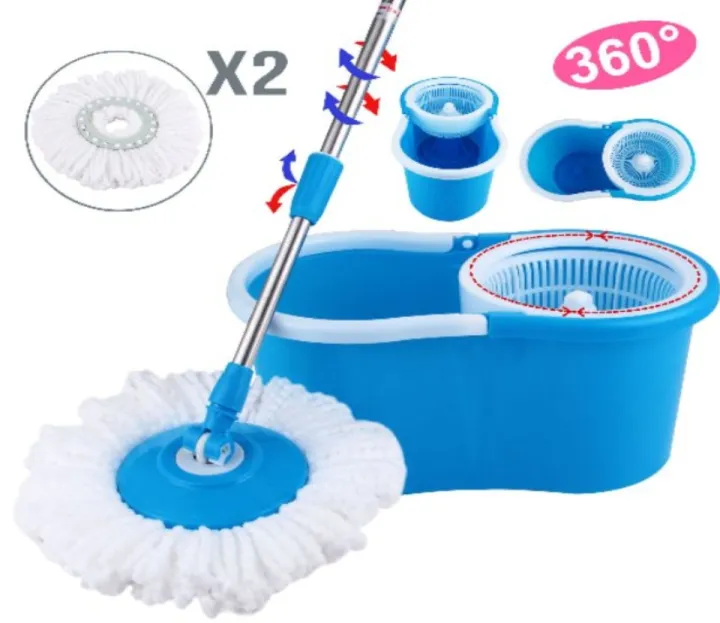 ProClean Spin Mop Stainless Steel Wringer Bucket with Mop Pole & 2