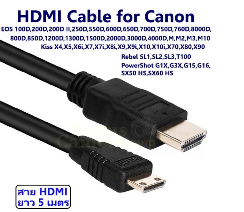 สาย HDMI ยาว 5 ม. ใช้ต่อกล้องแคนนอน EOS 100D,200D,200D II,250D