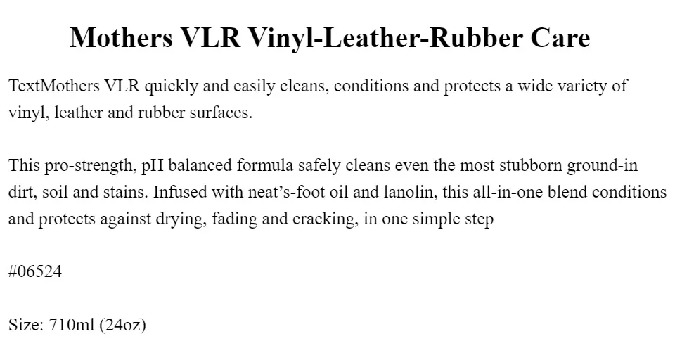 Mothers VLR (Vinyl-Leather-Rubber) Care 710ml - 06524 - Mothers