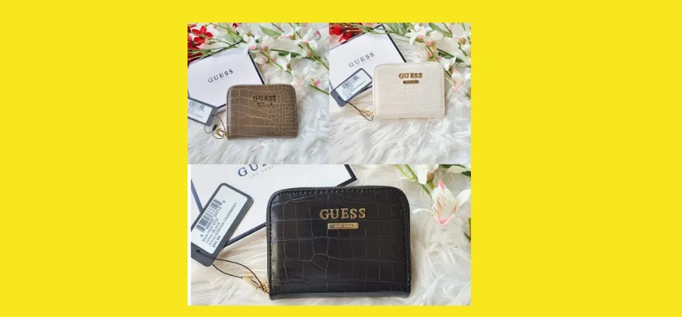 Guess Croc Effect Small Zip Around Wallet in Black Faux Leather