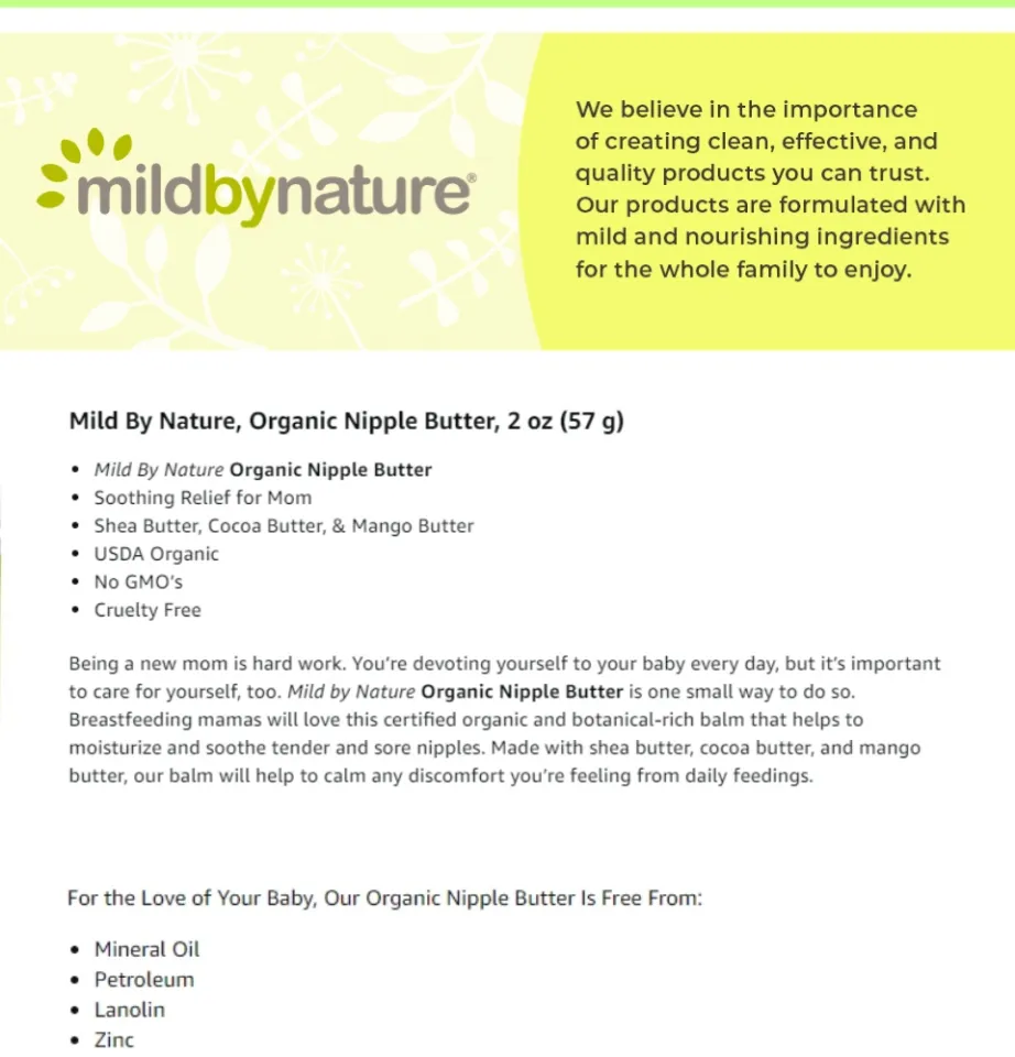 Mild by Nature Organic Nipple Butter 2 oz (57 g)