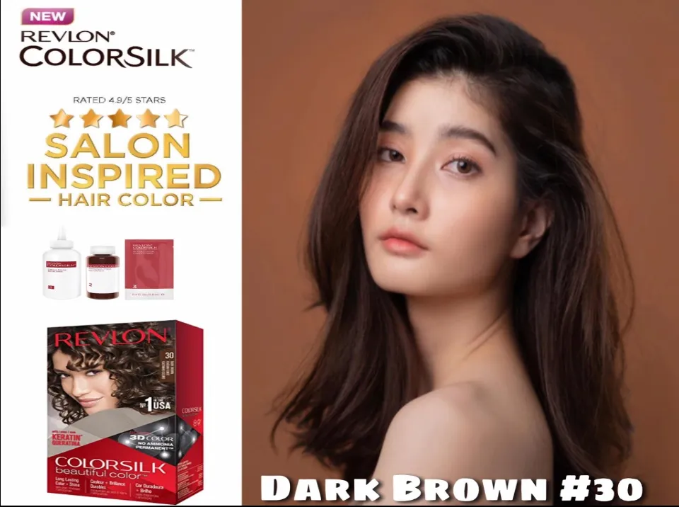 Permanent Hair Color by Revlon Permanent Brown Hair Dye Colorsilk with  100 Gray Coverage AmmoniaFree Keratin and Amino Acids Brown Shades 30 Dark  Brown Pack of 3