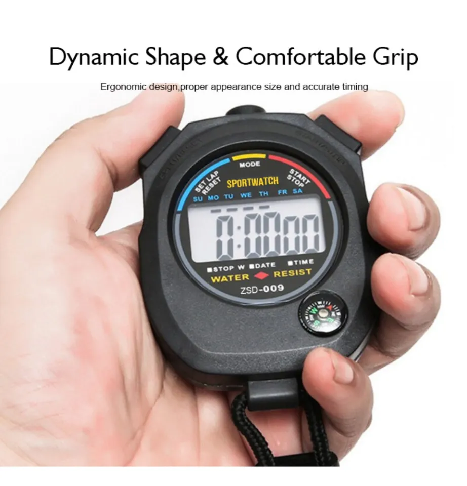 Digital Professional Handheld LCD Sports Stopwatch Timer With String For  Sports