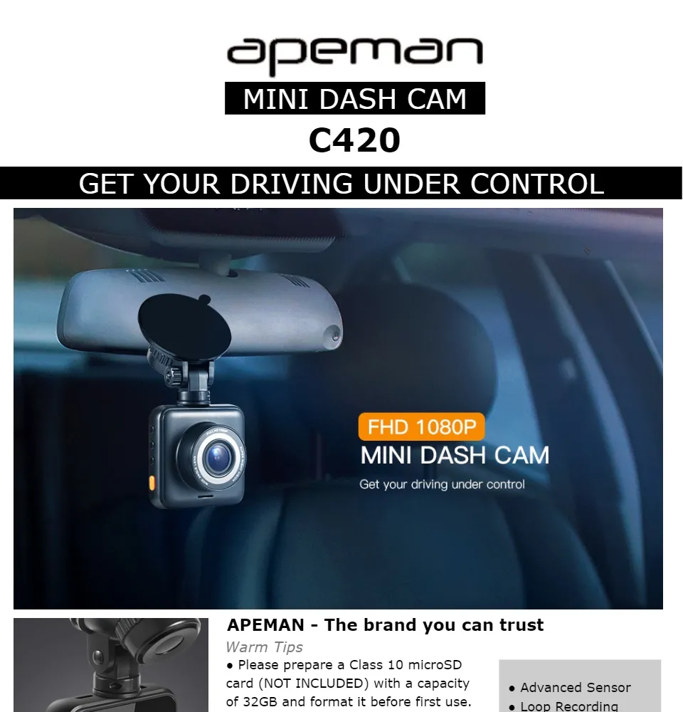 apeman mini dash cam with hidden design