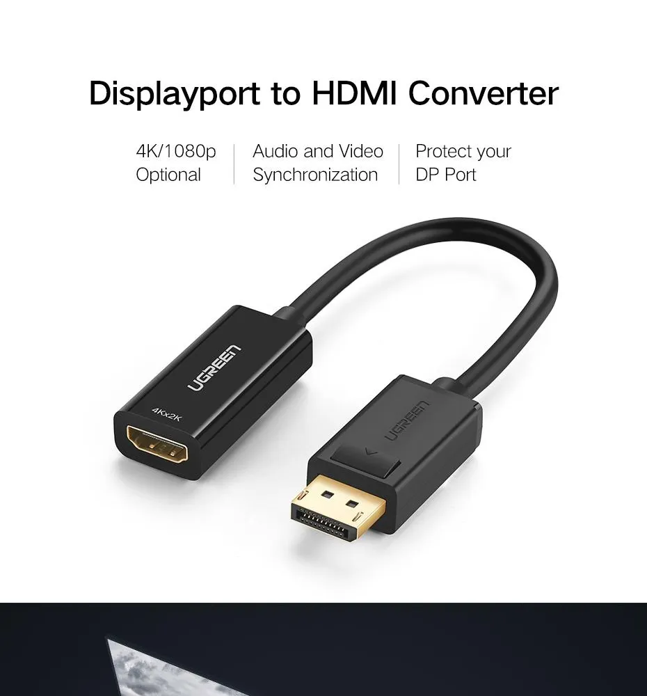 UGREEN 1080P/4K DisplayPort DP Male to HDMI Female Cable Adapter Display  Port Converter for Projector HP/Dell Laptop | Lazada PH
