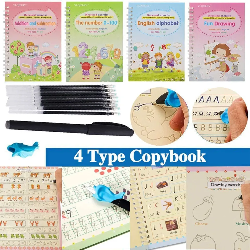 OZZIEMART.PH SANK MAGIC NOTEBOOK/WATER WORKBOOK Reusable Coloring Book and  Pen for Kids 4 BOOKS + PEN Perfect for Kids.