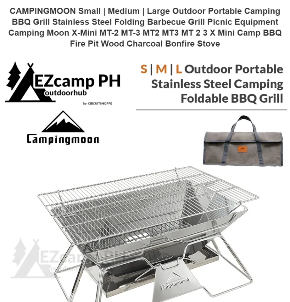 CAMPING MOON Portable Folding Stainless Steel Camp Stove BBQ Grill  7.48-inch, Cooks for 1-2 People, with Carrying Bag X-Mini - campingmoon