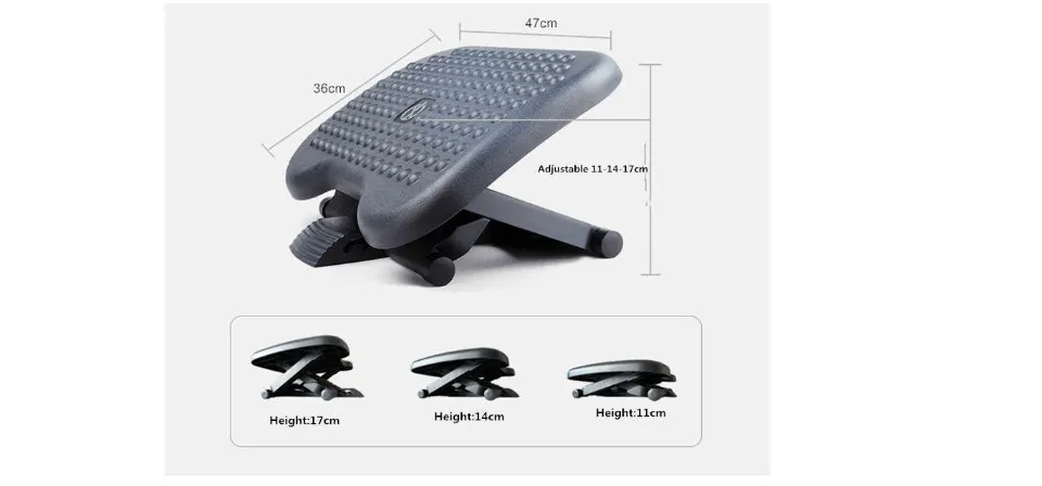 Adjustable Office Footrest with 4 Height Levels, Under-Desk Foot Rest with  Massa