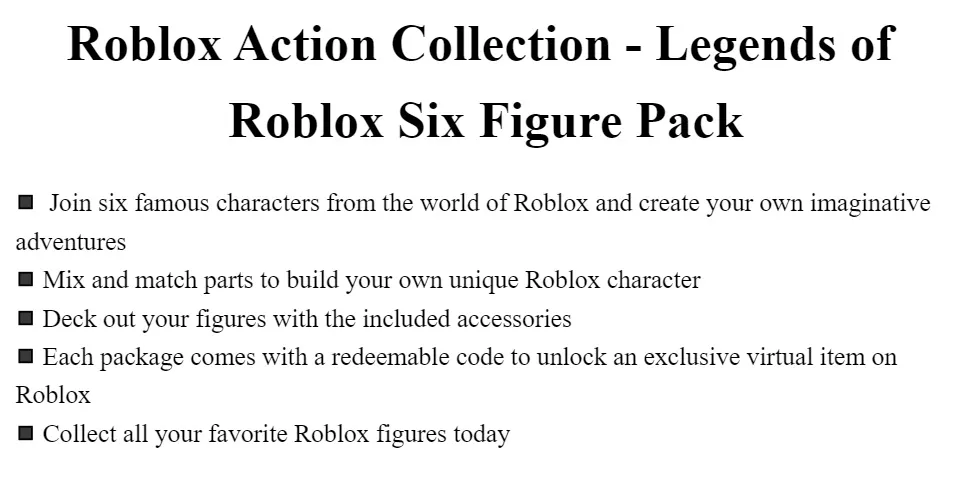 Roblox Action Collection - Legends of Roblox Six Figure Character Pack  [Includes Exclusive Virtual Item] 