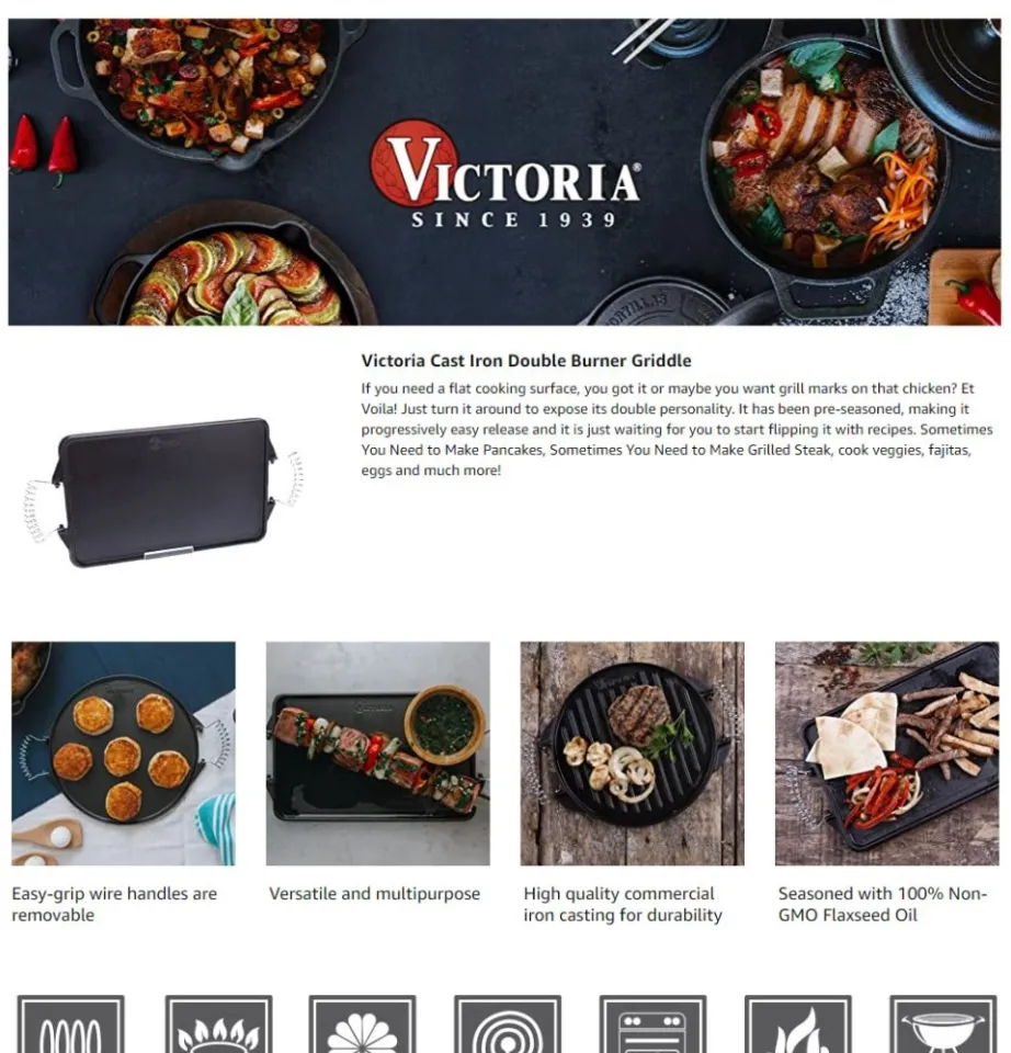 Victoria Victoria 12.5 Round Reversible Cast Iron Griddle with Wire  Handles, Large, Seasoned in the Cooking Pans & Skillets department at