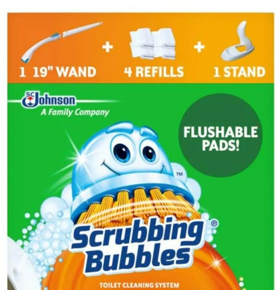 Scrubbing Bubbles Fresh Brush Toilet Bowl Cleaning System Starter Kit,  Stain Removing, Citrus Action Scent, Includes: Wand + 4 Refills + 1 Stand