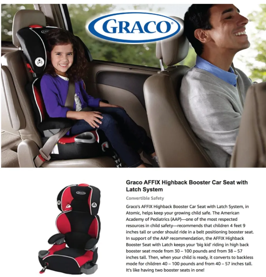FREE SHIPPING] GRACO Affix Junior Booster Seat for Group 2/3 with Latch (14  -45kg) Booster Car Seat (ATOMIC) Lazada