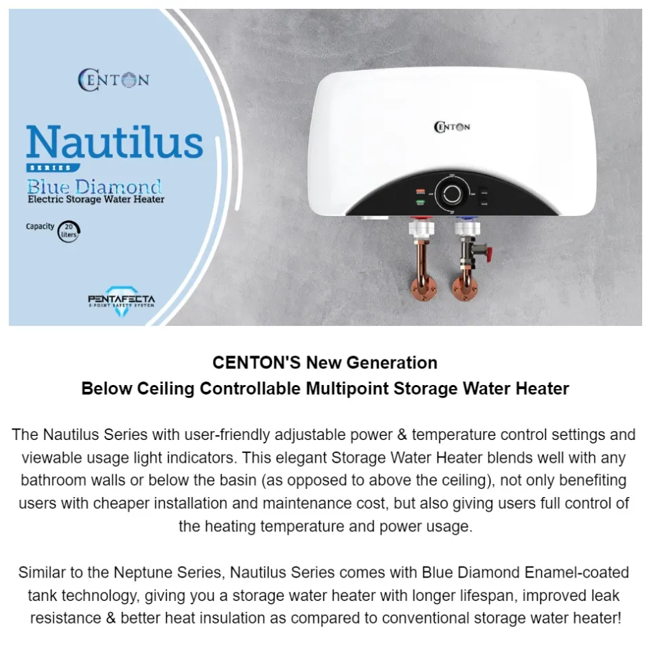 CENTON Multipoint Storage Shower Water Heater - Nautilus Series | Lazada
